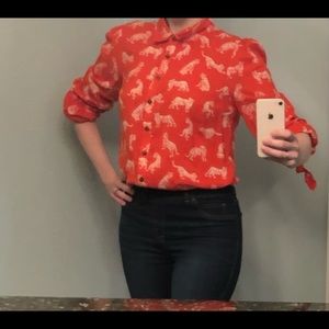 Margaret Jeane Daydream Buttondown Red Anthropologie Tiger size 6